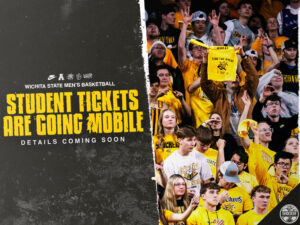 WSU Men's Basketball Student Tickets Are Going Mobile graphic with photo of fans in student section