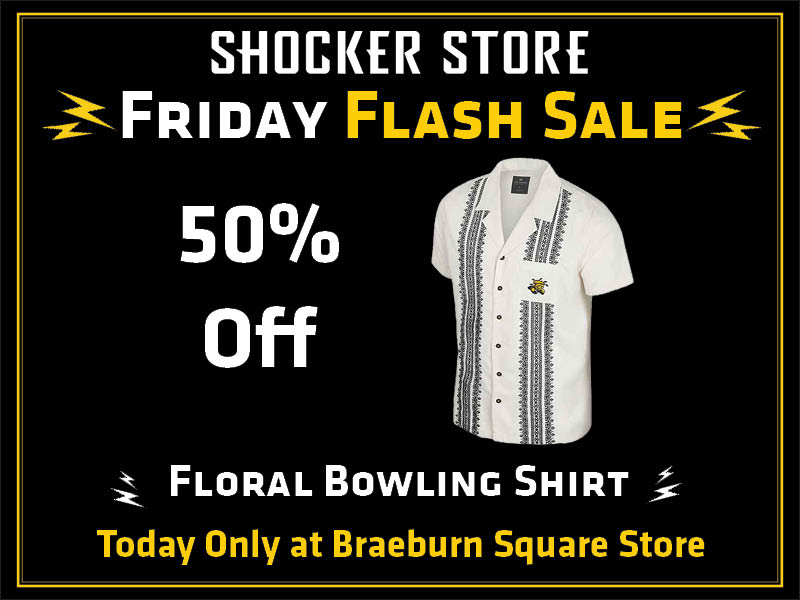Shocker Store Friday Flash Sale. 50% Off floral bowling shirt. Today only at Braeburn Square store