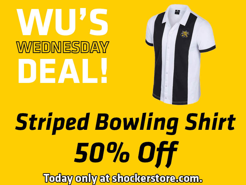Wu's Wednesday Deal! Striped Bowling Shirt 50% Off. Today only at shockerstore.com