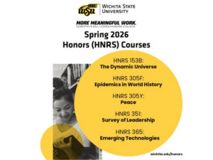 The image lists the available Honors seminar courses for the spring 2026 semester.