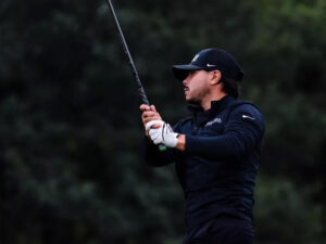 Emilio Arellano Lamas hits a drive at the Grier Jones Shocker Invitational