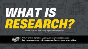 What is Research? October 22 | 11 AM | Ablah Library, Digital Scholars Commons | Undergraduate Research and Creative Activity Hub | Dorothy and Bill Cohen Honors College