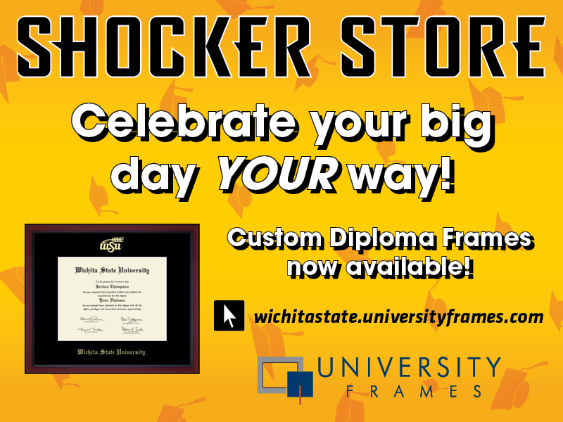Shocker Store. Celebrate your big day YOUR way! Custom diploma frames now available! wichitastate.universityframes.com. University Frames logo