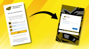 Image of a black arrow pointing from the old WSU Reporting login screen to the new WSU Reporting login screen