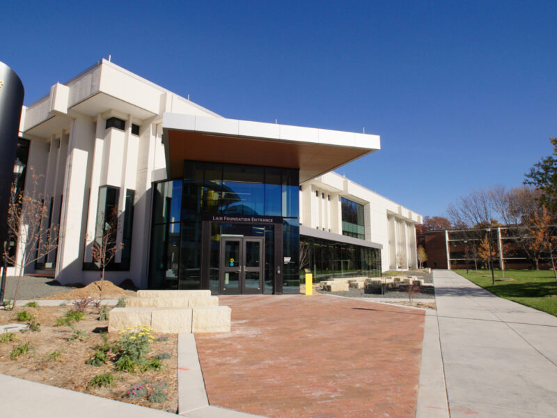 Exterior view of the entrance to Shocker Success Center, home of OneStop Student Services.