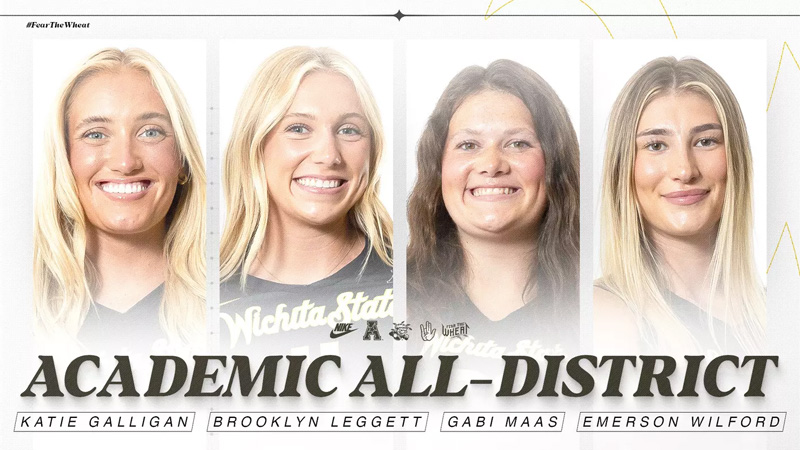 Photos of Katie Galligan, Brooklyn Leggett, Gabi Maas and Emerson Wilford with the text Academic All-District.