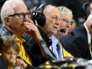 Mike Kennedy commentates a game at the Roundhouse