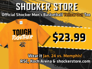 Shocker Store. Official Shocker Men's Basketball Yellow Out Tee. $23.99. Wear it Jan. 24 vs. Memphis! RSC, Koch Arena and shockerstore.com