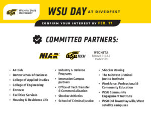 WSU Day at Riverfest interest confirmations needed by Feb. 17. Committed partners are listed below.