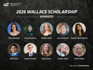Photos of each of the 2026 Wallace Scholars on a textured black background