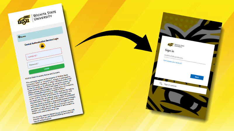 Image showing previous login example with arrow showing new login example.