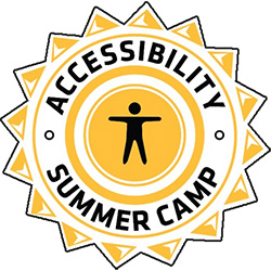 The Accessibility Summer Camp logo: a sunburst shape in shocker yellow surrounding the black icon of a person on a white background