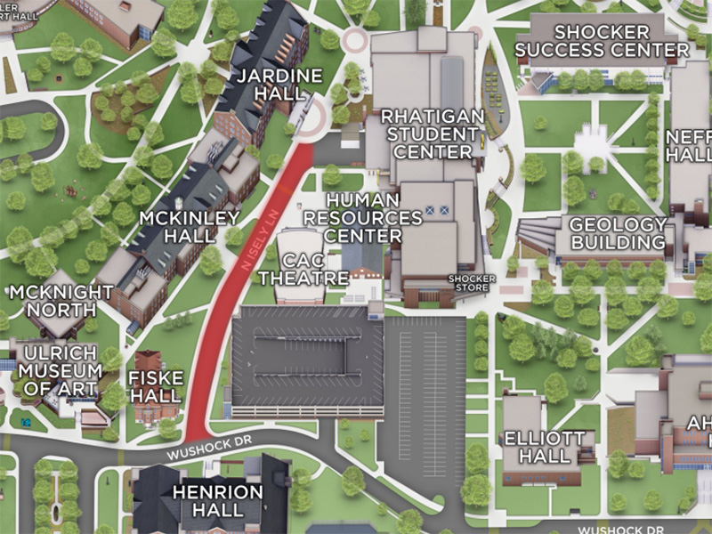 A map showing Isely Lane highlighted in red