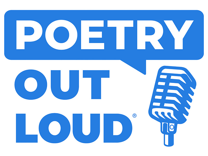 Graphic of a microphone and the text Poetry Out Loud, with Poetry coming out of the microphone in a text bubble