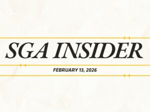 Banner graphic reading “SGA Insider” in large black serif text with “February 13, 2026” centered below it. The design features thin gold horizontal lines with small star accents on a light, textured background.