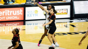 A player takes a three point shot