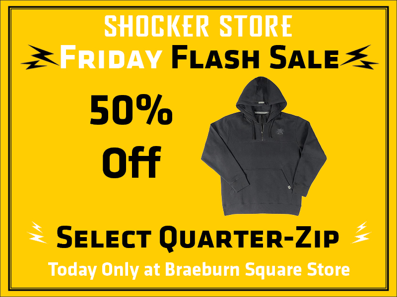 Shocker Store. Friday Flash Sale. 50% off select quarter-zip. Today only at Braeburn Square store
