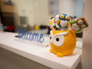 Welcome sign at the reception desk at WISE