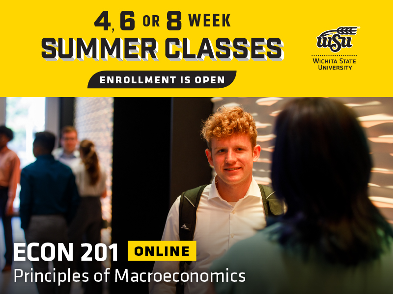 4, 6 or 8 week summer classes enrollment is open. Students mingle at a business conference and the text ECON 201 - Online: Principles of Macroeconomics