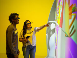 Students use augmented reality glasses to study airplane aerodynamics