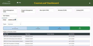 Screenshot of the new CourseLeaf dashboard