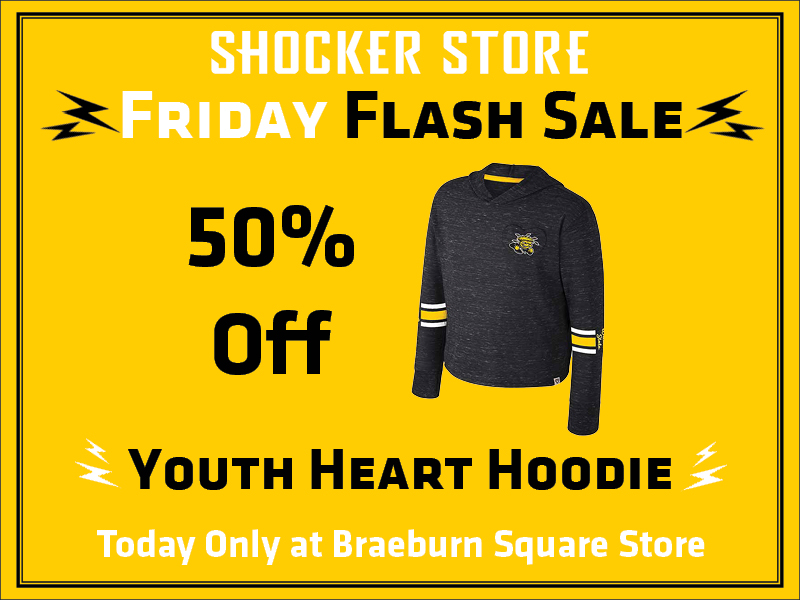 Shocker Store, Friday Flash Sale. 50% Off youth heart hoodie. Today only at Braeburn Square Store