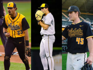 Collage of three separate photos of Jayson Jones, Matthew Cuccias and Brady Pacha, all in baseball gear