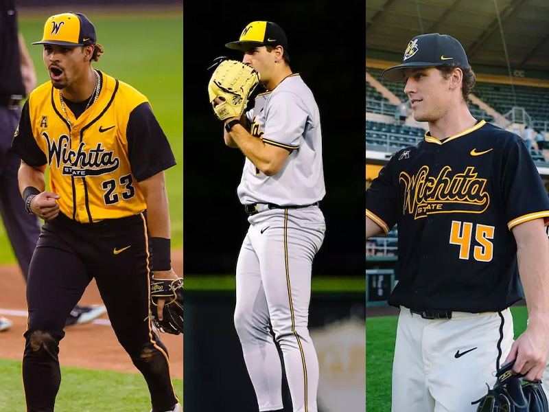 Collage of three separate photos of Jayson Jones, Matthew Cuccias and Brady Pacha, all in baseball gear