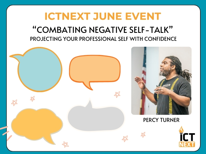 Speech bubbles that are different colors and hand drawn stars besides a photo of Percy Turner instructing a class