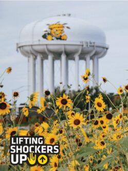 Field of flowers with WSU Water Tower in background