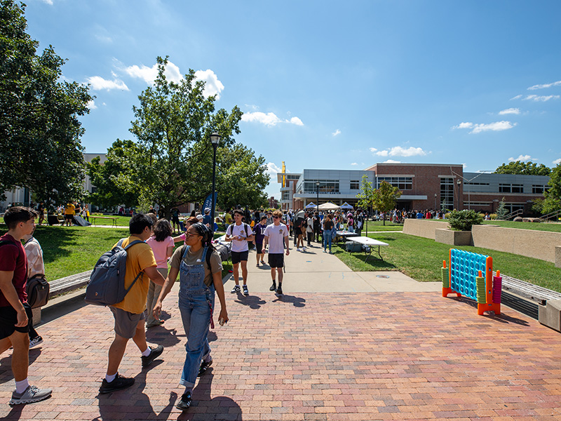 Students walk on campus during the start of the semester.