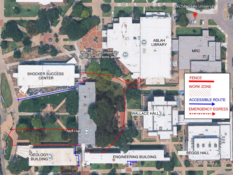 Site plan of utility work associated with Neff Hall demolition and Geology Building remodel.